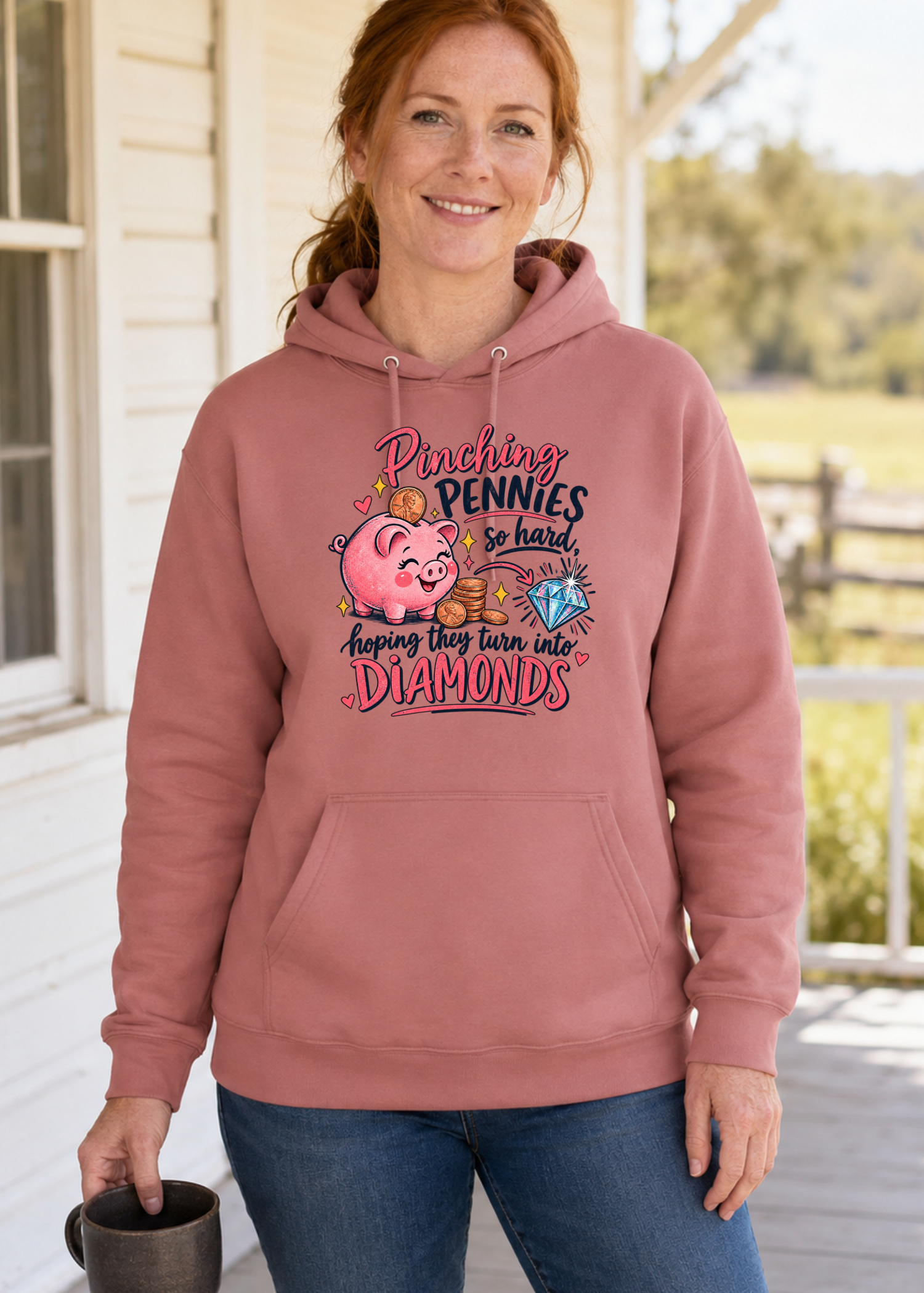 Pinching Pennies Hoodie — Desert Rose